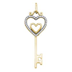 10kt Yellow Gold Round Diamond Key Double Heart Pendant 1/10 Cttw