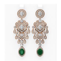 14.52 ctw Emerald & Diamond Earrings 18K Rose Gold
