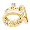 Image 1 : 14kt Yellow Gold His & Hers Round Diamond Claddagh Matching Bridal Wedding Ring Band Set 1/8 Cttw