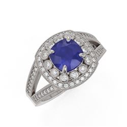 2.69 ctw Certified Sapphire & Diamond Victorian Ring 14K White Gold