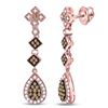 Image 1 : 14kt Rose Gold Round Brown Diamond Dangle Earrings 7/8 Cttw