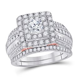 14kt Two-tone Gold Round Diamond Bridal Wedding Engagement Ring Band Set 1-1/2 Cttw