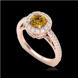 1.55 ctw Intense Fancy Yellow Diamond Art Deco Ring 18K Rose Gold