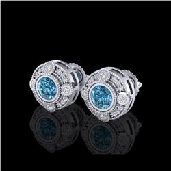 1.5 ctw Fancy Intense Blue Diamond Art Deco Earrings 18K White Gold