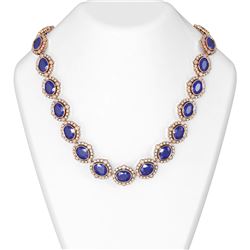 104.42 ctw Sapphire & Diamond Necklace 18K Rose Gold