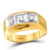 Image 1 : 10kt Yellow Gold Mens Round Diamond 3-stone Two-tone Wedding Band Ring 1/10 Cttw