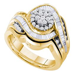 14kt Yellow Gold Round Diamond Cluster Bridal Wedding Engagement Ring Band Set 3/4 Cttw