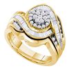 Image 1 : 14kt Yellow Gold Round Diamond Cluster Bridal Wedding Engagement Ring Band Set 3/4 Cttw