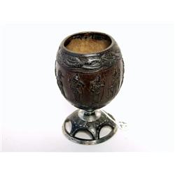 Antique Silver Mounted Carved Cocoanut Cup