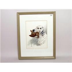 British Watercolour Dog with Bird