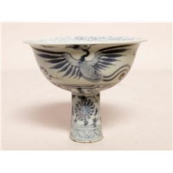 Antique Chinese Blue and White Stem Cup