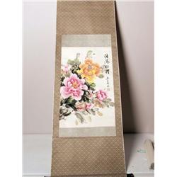Chinese Polychrome Floral Scroll Painting