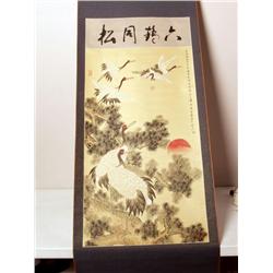 Chinese Polychrome Scroll Painting Cranes