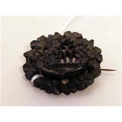 Victorian Carved Irish Bog Oak Brooch