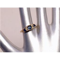 Gold, Blue Sapphire and Diamond Ring