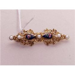 Antique 18 Kt Enamel and Pearl Bar Pin