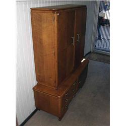 Vintage Oak Bookcase Cabinet