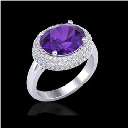 4 ctw Amethyst & Micro Pave VS/SI Diamond Ring 18K White Gold