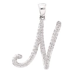 10kt White Gold Round Diamond Cursive Letter N Pendant 1/5 Cttw