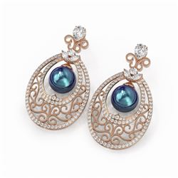 6.5 ctw Mixed Cut Diamond with Pearl Earrings 18K Rose Gold
