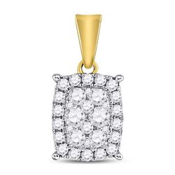 14kt Yellow Gold Round Diamond Rectangular Cluster Pendant 1/2 Cttw