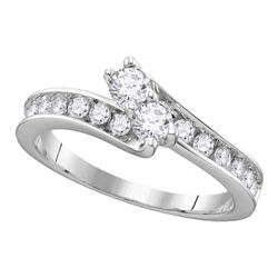 14kt White Gold Round Diamond 2-stone Hearts Together Bridal Wedding Engagement Ring 3/4 Cttw