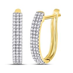 10kt Yellow Gold Round Diamond Triple Row Hoop Earrings 1/4 Cttw