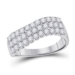 14kt White Gold Round Diamond Contoured Triple Row Band Ring 1.00 Cttw