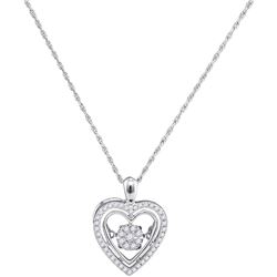 10kt White Gold Round Diamond Moving Twinkle Heart Pendant 1/4 Cttw