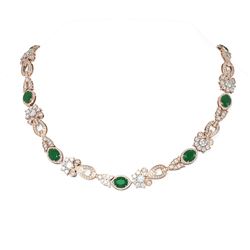 38.89 ctw Emerald & Diamond Necklace 18K Rose Gold
