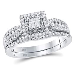 14kt White Gold Princess Diamond Bridal Wedding Engagement Ring Band Set 1/2 Cttw