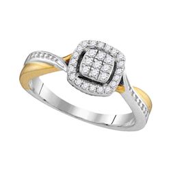 10kt Two-tone Gold Round Diamond Square Cluster Twist Ring 1/5 Cttw