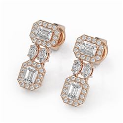 2 ctw Emerald and Marquise Cut Diamond Earrings 18K Rose Gold