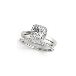 0.83 ctw Certified VS/SI Diamond 2pc Wedding Set Halo 14K White Gold