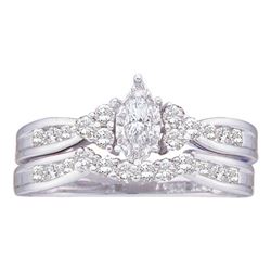 14kt White Gold Marquise Diamond Bridal Wedding Engagement Ring Band Set 1/2 Cttw