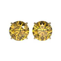 3 ctw Certified Intense Yellow Diamond Stud Earrings 10K Yellow Gold