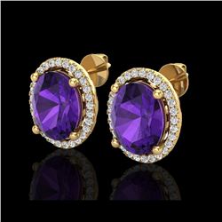 5 ctw Amethyst & Micro Pave VS/SI Diamond Earrings 18K Yellow Gold
