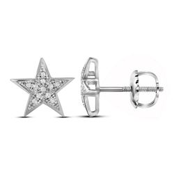 10kt White Gold Round Diamond Star Cluster Screwback Earrings 1/20 Cttw