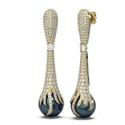 4.28 ctw Diamond and Pearl Earrings 18K Yellow Gold