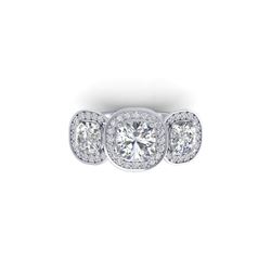 2.7 ctw Cushion VS/SI Diamond Art Deco 3 Stone Ring 14K White Gold