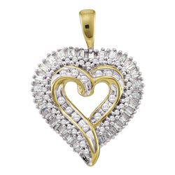 10kt Yellow Gold Round Diamond Heart Cluster Pendant 1/2 Cttw