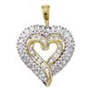 Image 1 : 10kt Yellow Gold Round Diamond Heart Cluster Pendant 1/2 Cttw