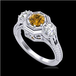 1.05 ctw Intense Fancy Yellow Diamond Art Deco Ring 18K White Gold