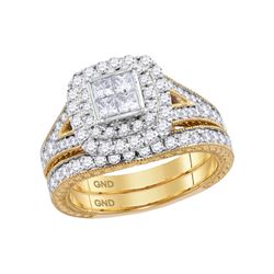 14kt Yellow Gold Princess Diamond Bridal Wedding Engagement Ring Band Set 1-1/4 Cttw