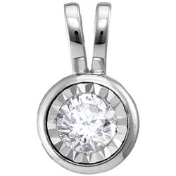 10kt White Gold Round Diamond Solitaire Faceted Framed Pendant 1/10 Cttw