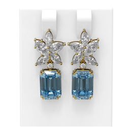 12.35 ctw Blue Topaz & Diamond Earrings 18K Yellow Gold