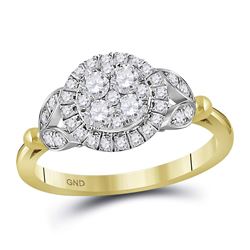 14kt Yellow Gold Round Diamond Cluster Bridal Wedding Engagement Ring 5/8 Cttw