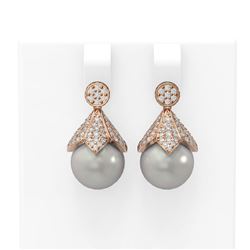 1.56 ctw Diamond and Pearl Earrings 18K Rose Gold