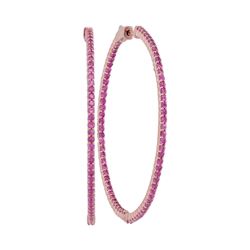 14kt Rose Gold Round Natural Pink Sapphire Slender Hoop Earrings 3-1/2 Cttw
