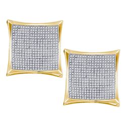 10kt Yellow Gold Round Diamond Square Kite Cluster Screwback Earrings 2.00 Cttw